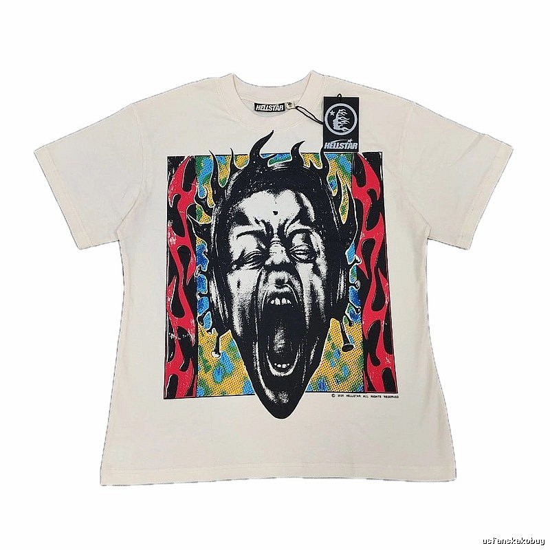 Hellstar Portrait Print Street Style Off-white T-shirt