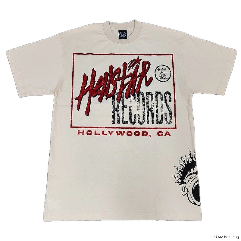 Hellstar Records Street Style Off-white Short-sleeve T-shirt