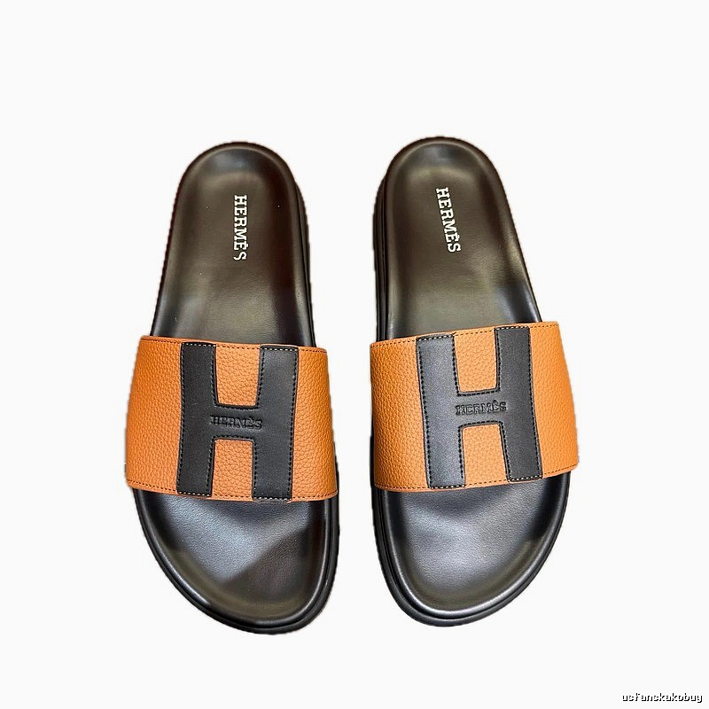 Hermès H Collection Minimalist Brown & Black Colorblock Slide Sandals