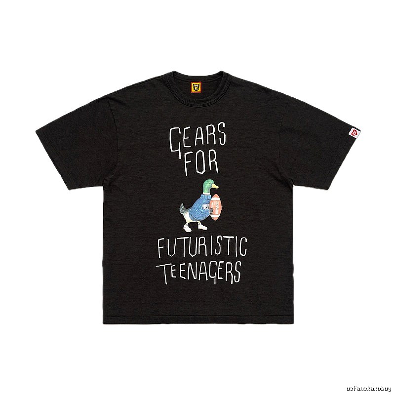 HUMAN MADE Green Duck Print Vintage Style Black T-Shirt