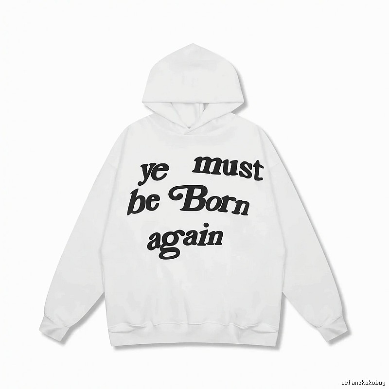 Kanye's religious-style white hoodie.