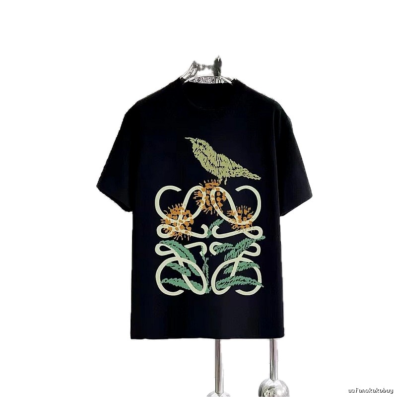 LOEWE Bird and Flower Print Vintage Black T-Shirt