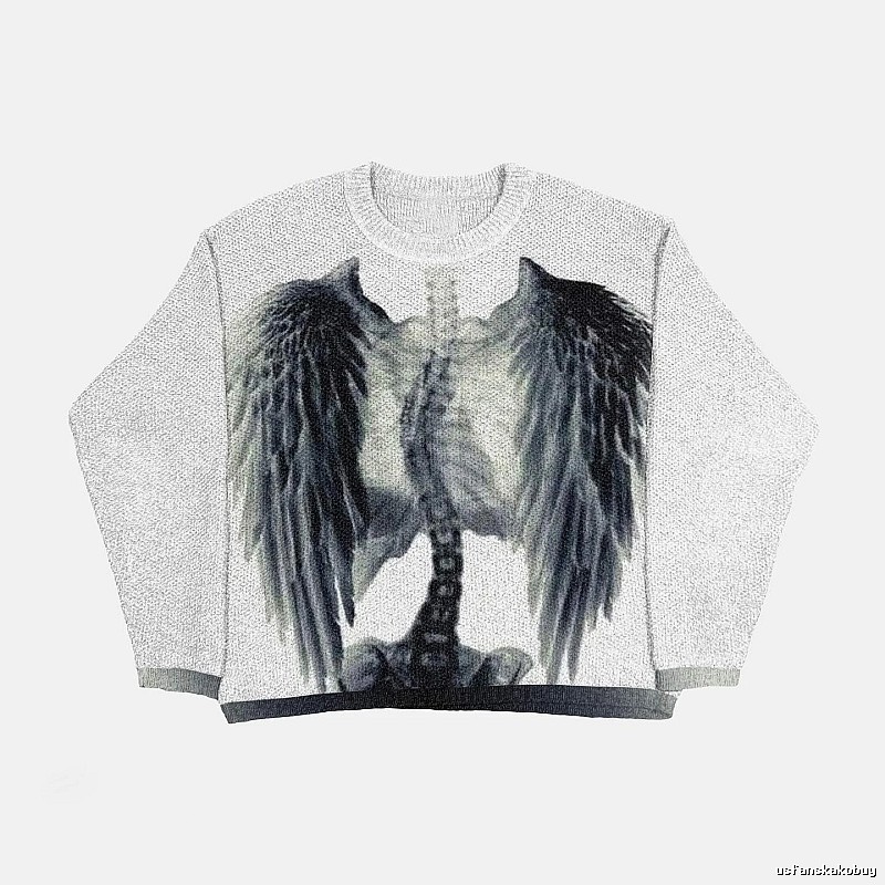 Logo Detail Anime graphic sweater Black Knit Top with Functional Detail