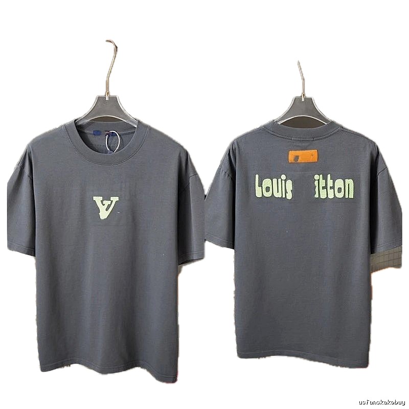 Louis Vuitton Letter Print Streetwear Dark Gray Short-Sleeve T-Shirt