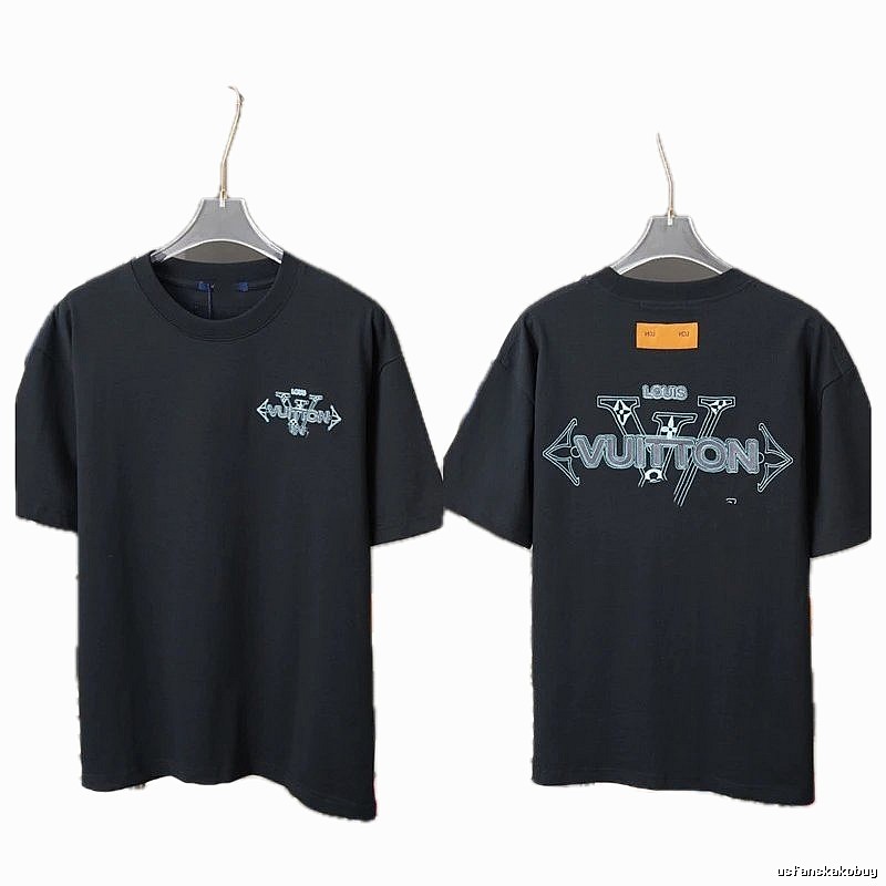 Louis Vuitton Letter Print Streetwear Style Black T-Shirt