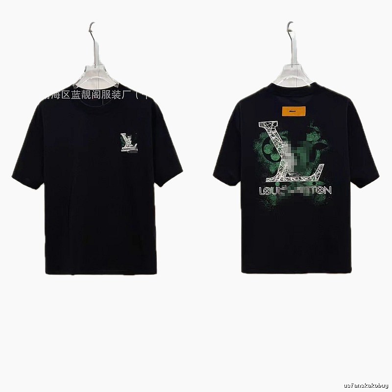 Louis Vuitton Letter Print Trendy Black Short-sleeve T-shirt