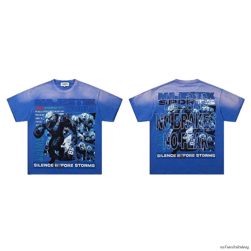 MAJESTIK American Street Style Gradient Blue Printed Short-sleeve T-shirt