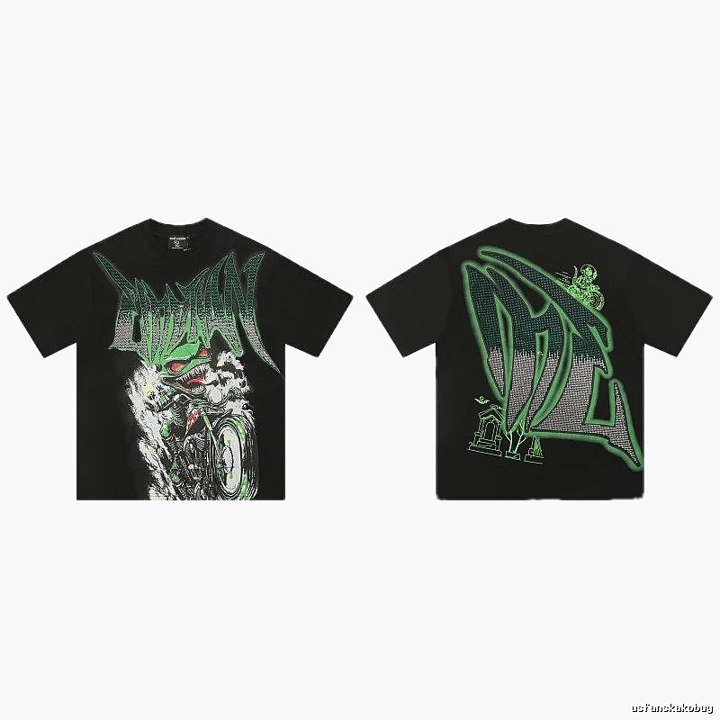 Mixed Emotion Motorcycle Gothic Style Black and Green Short Sleeve T-Shirt