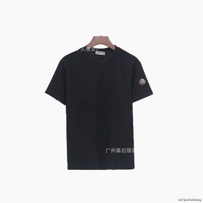 Moncler Embossed Streetwear Style Black Short-Sleeve T-Shirt