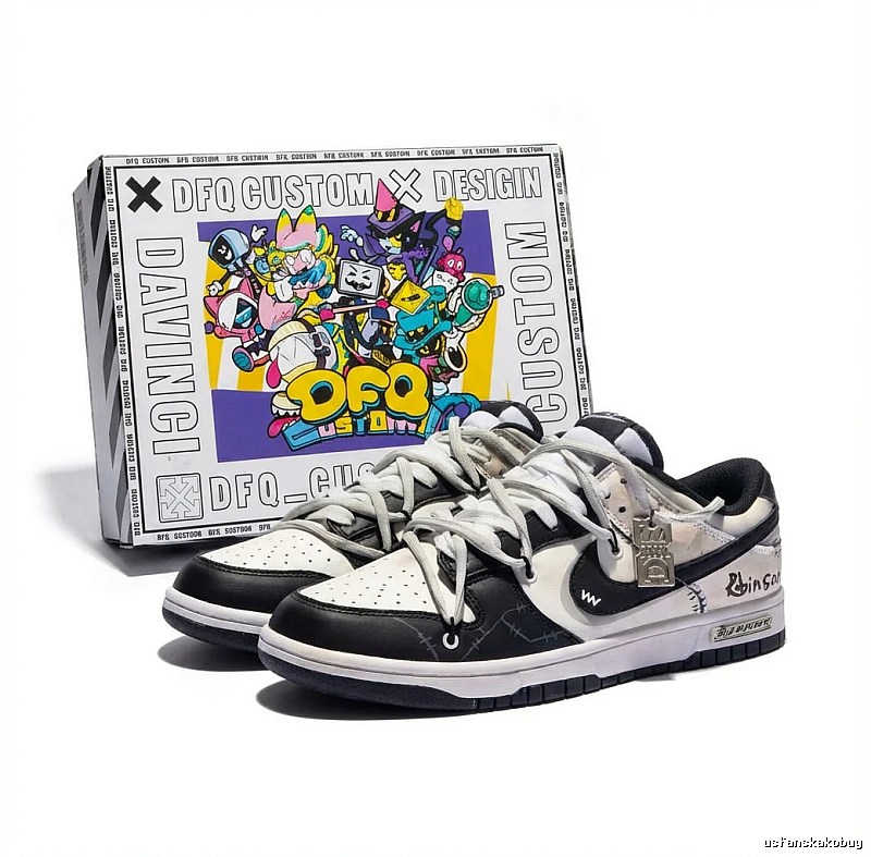 Nike black and white graffiti-style skate shoes