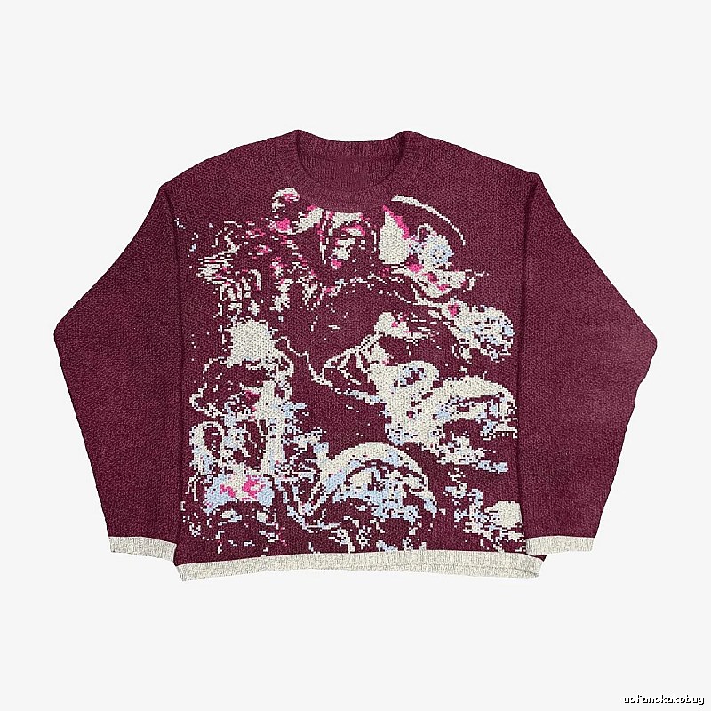 Resort Anime graphic sweater Black Knit Top with Premium Look