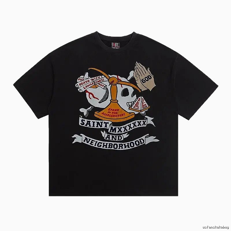 SAINT Skull Print Street Style Black T-Shirt