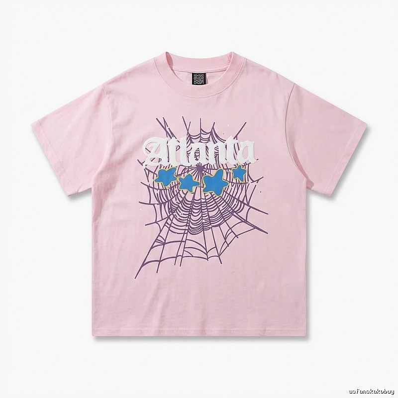 Sp5der cobweb print pink T-shirt