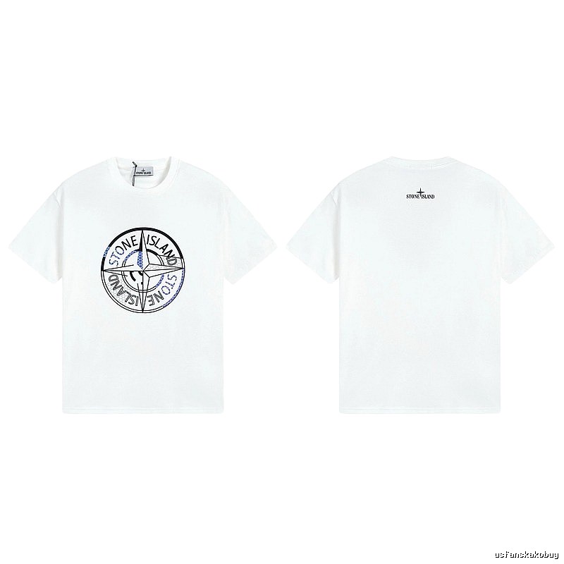 Stone Island Compass Print Street Style White T-shirt
