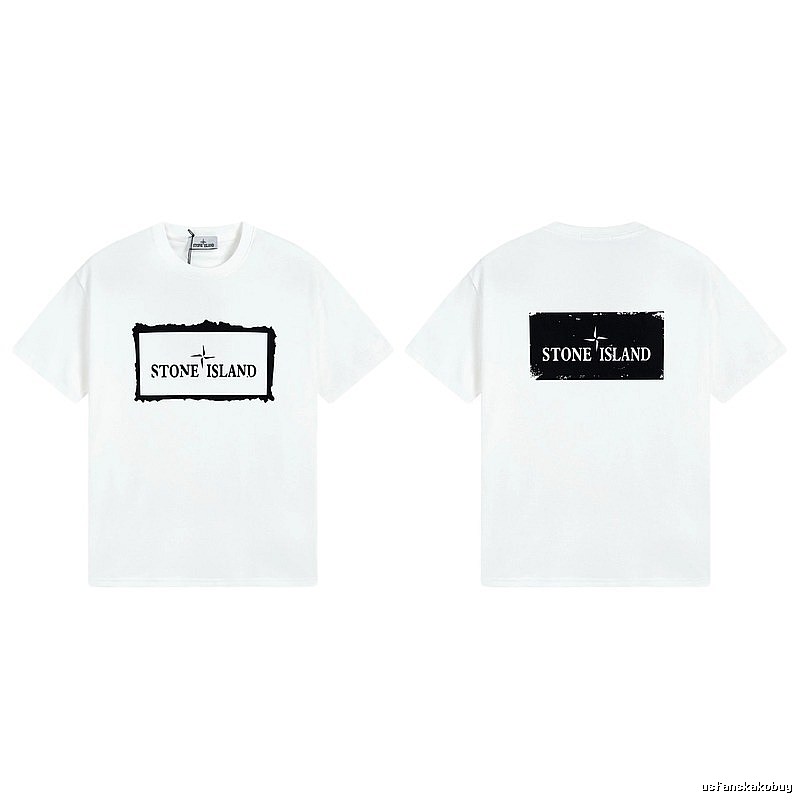 Stone Island Printed Street Style White Short Sleeve T-Shirt