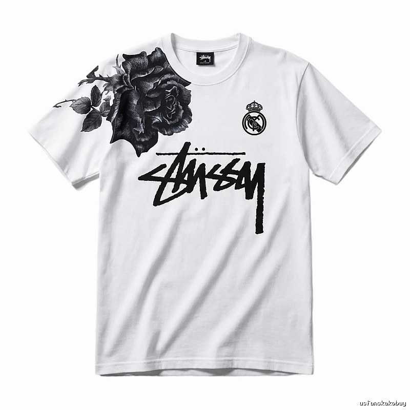 Stussy White T-shirt with Rose Print