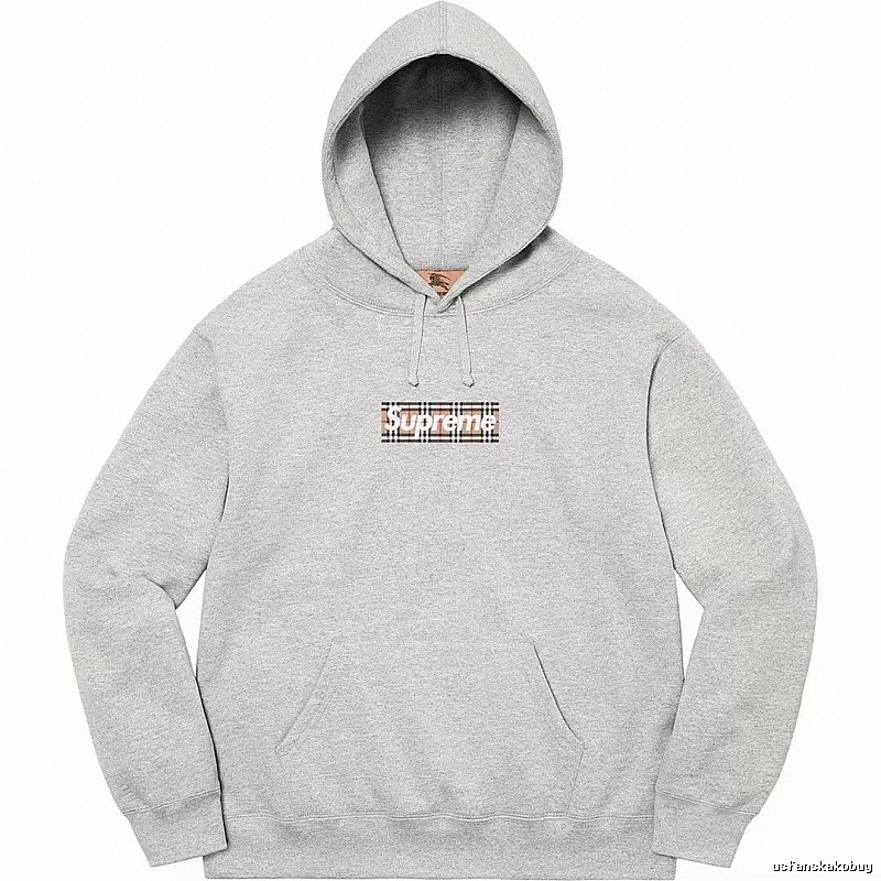 Supreme Logo Detail Logo hoodie Gray Red Oversized with Functional Detail