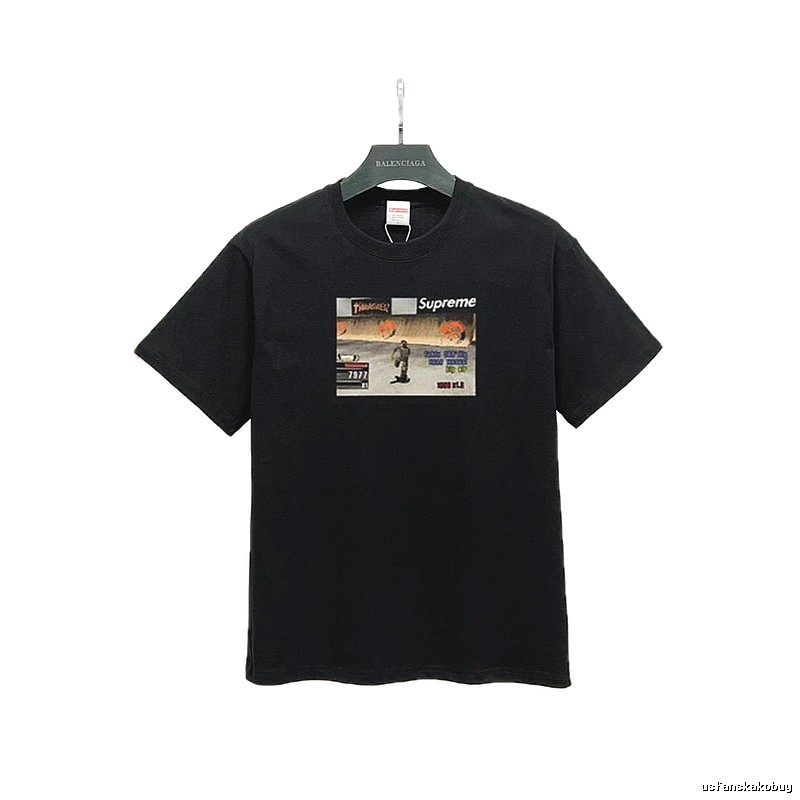 Supreme Street Style Skateboard Print Black T-Shirt