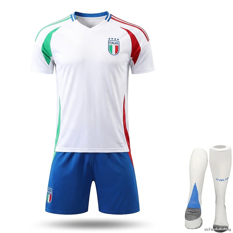 The sporty white and blue style of the Italian team's uniform.