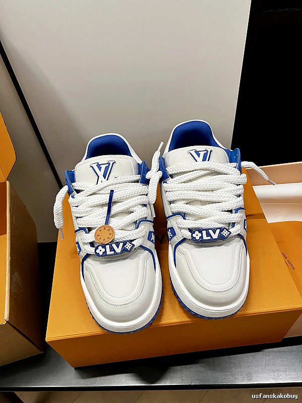 White Louis Vuitton White Blue Low-top Sneaker for Casual Outfits