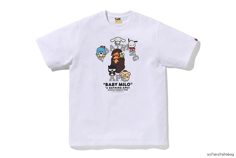 White short-sleeved shirt with Bape cartoon prints