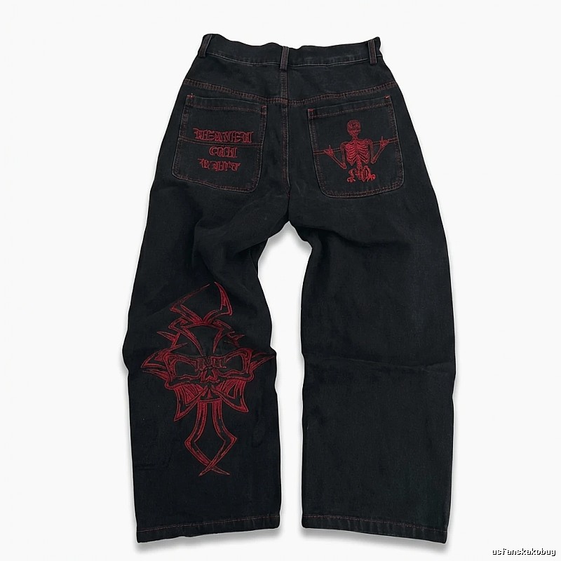 Y2K style black and red jeans