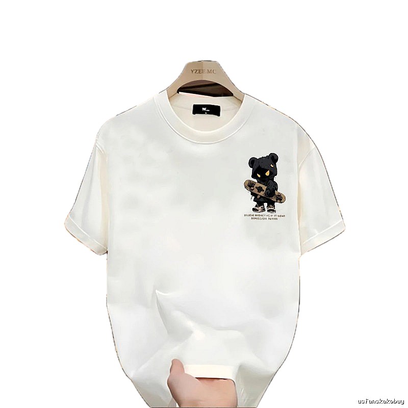 YZEE MC Skateboarding Bear Street Style Off-white T-Shirt